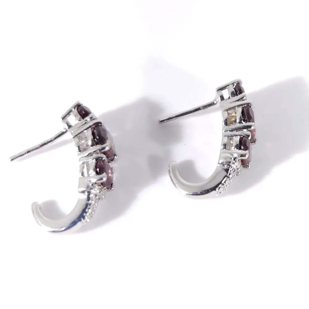 Raspberry Zircon J-Hoop Earrings Platinum over Sterling Silver